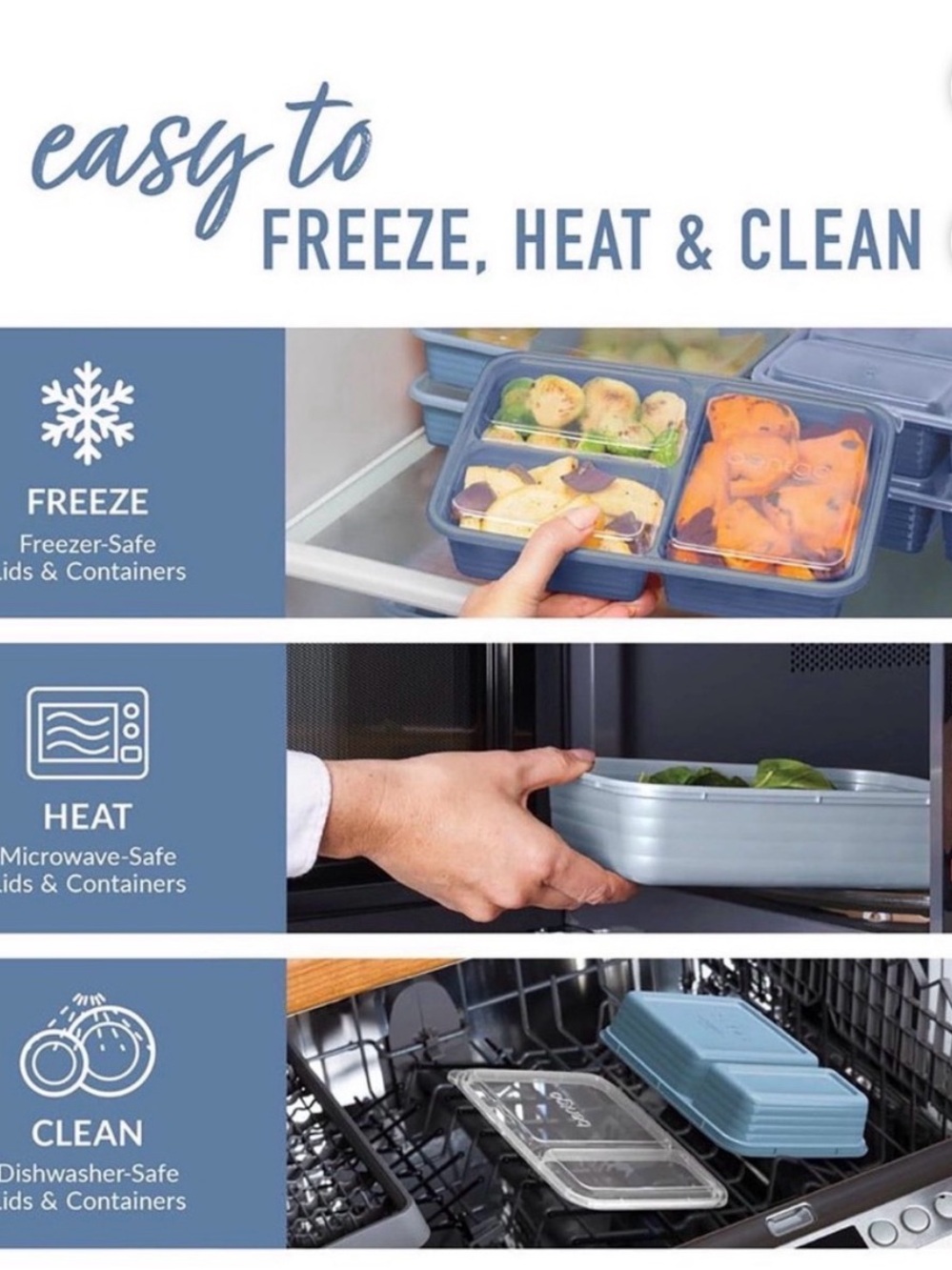 Stackable Light Blue Meal Prep Container - 4 Cup x14 - Picture 3 of 4
